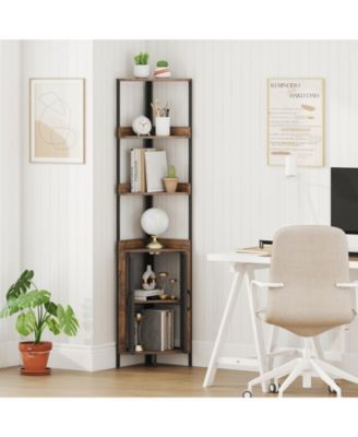  Tier Corner Bookcase with Cabinet Storage Shelf