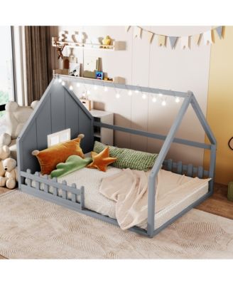 Full Size Wood House Bed Window Fence
