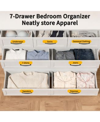 7 Drawer Dresser for Bedroom - Modern Metal Storage Chest with Smooth-Glide Drawers and Adjustable Leveling Feet for Hallway, Living Room