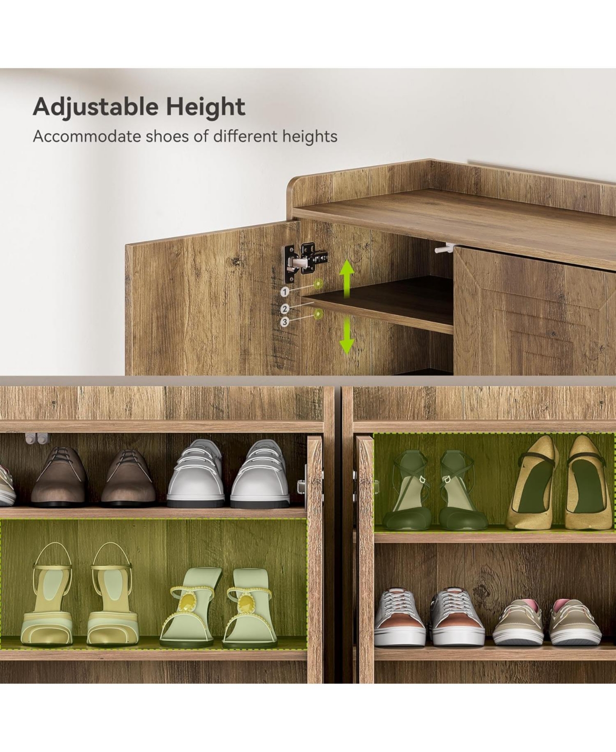 Tribesigns Shoe Cabinet with Doors and Wood Legs, 5-Tier Shoe Storage Cabinet with 4 Adjustable Shelves