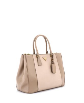 Medium Bicolor Double Zip Lux Tote Saffiano Leather