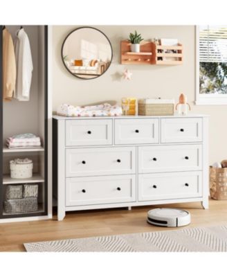 7 Drawer Dresser for Bedroom, 54" Wide Dresser with Deep Drawers and Metal Knobs, Modern Large Wooden Chests of Drawers for Entryway