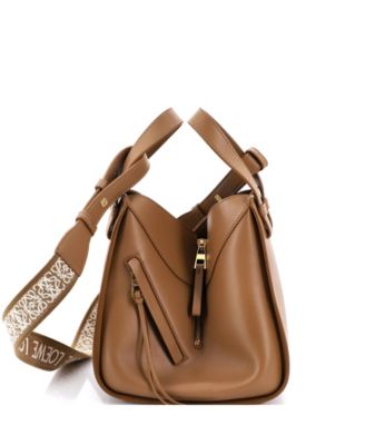 Compact Monochrome Hammock Bag Leather with Logo Jacquard Strap