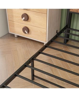 Metal Bed Storage Headboard Charging Station Bookcase