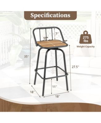 Set of 2 Swivel Bar Stools with Backrest and Footrest