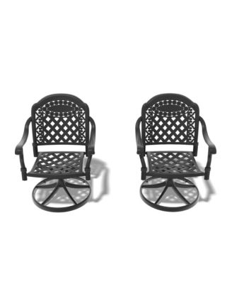 Patio Cast Aluminum Swivel Dining Chairs with Random Color Cushions, Set of 2