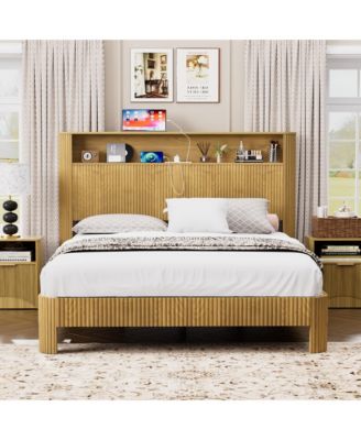 Bed Frame Wavy Curved Storage Headboard Charging Station