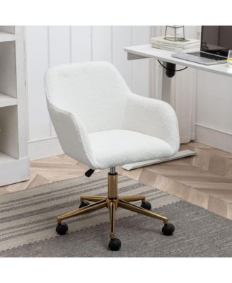 Modern Teddy Fabric Home Office Chair - Adjustable Swivel Desk Chair, Cute Fluffy Computer Chair with Gold Metal Legs for Vanity Room