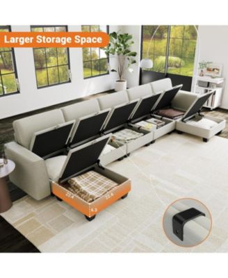 140" Large U Shaped Sectional Couch with Ottoman Chaise, Convertible Modular Sectional Sofa with Ottomans