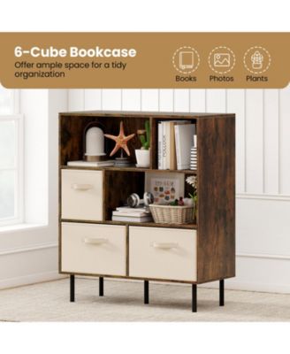 6 Cube Storage Organizer Shelf with Removable Fabric Drawers
