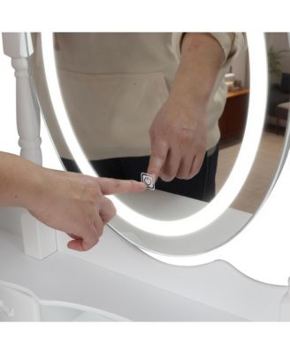 Princess Vanity Desk Set - Wooden Makeup Vanity Table with Mirror, Cushioned Stool and 4 Storage Drawers for Girls Bedroom and Dressing Room