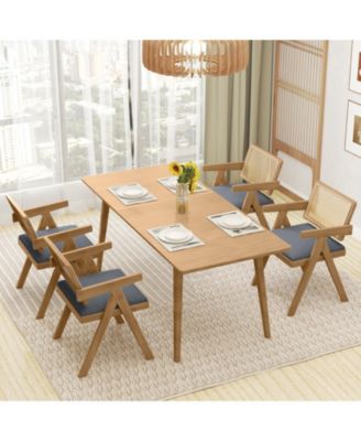 Set of 2 Rattan Accent Chairs with Padded Cushion and Rubber Wood Frame