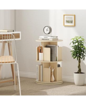 2-Tier Rotating Bookshelf with Dividers and Anti-falling