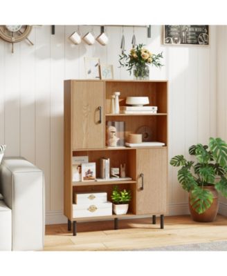 Freestanding 47 Inch Cabinet with 2 Doors and 4 Open Shelves