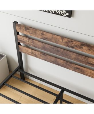 Platform Bed Rustic Wood Headboard Metal Slats Storage
