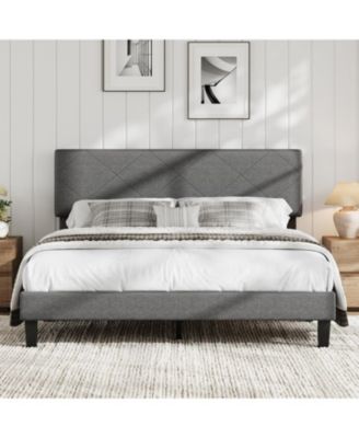 Bed Frames with Upholstered Storage Headboard, Platform Bed with Bookshelf, Velvet Bed Mattress Foundation