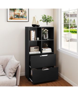 51 Inch Tall 5 Tier Bookcase with 4 Cubes and 2 Storage Drawers