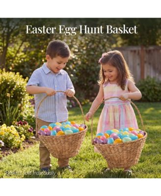 Easter Basket, Large Woven Easter Basket for Kids w/ Collapsible Handle, Tapered Shape