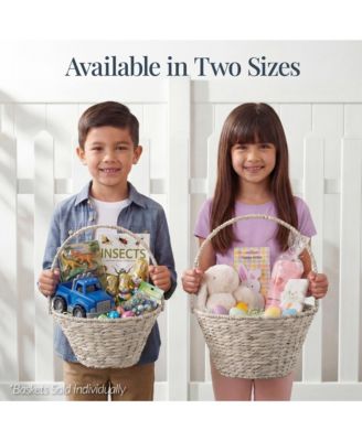 Easter Basket, Large Woven Easter Basket for Kids w/ Collapsible Handle, Tapered Shape