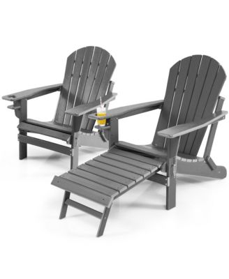 2PCS Folding Adirondack Chair HDPE Patio Lounge Chair With Retractable Ottoman