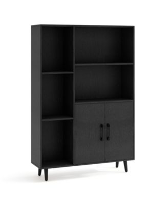47 Inch Bookshelf with Open Cubes and Bottom Storage Cabinet