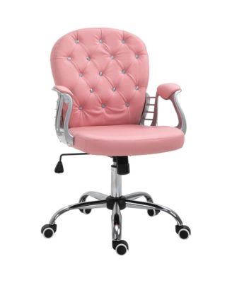 PU Leather Button Tufted Desk Chair with Adjustable Height and Padded Armrests