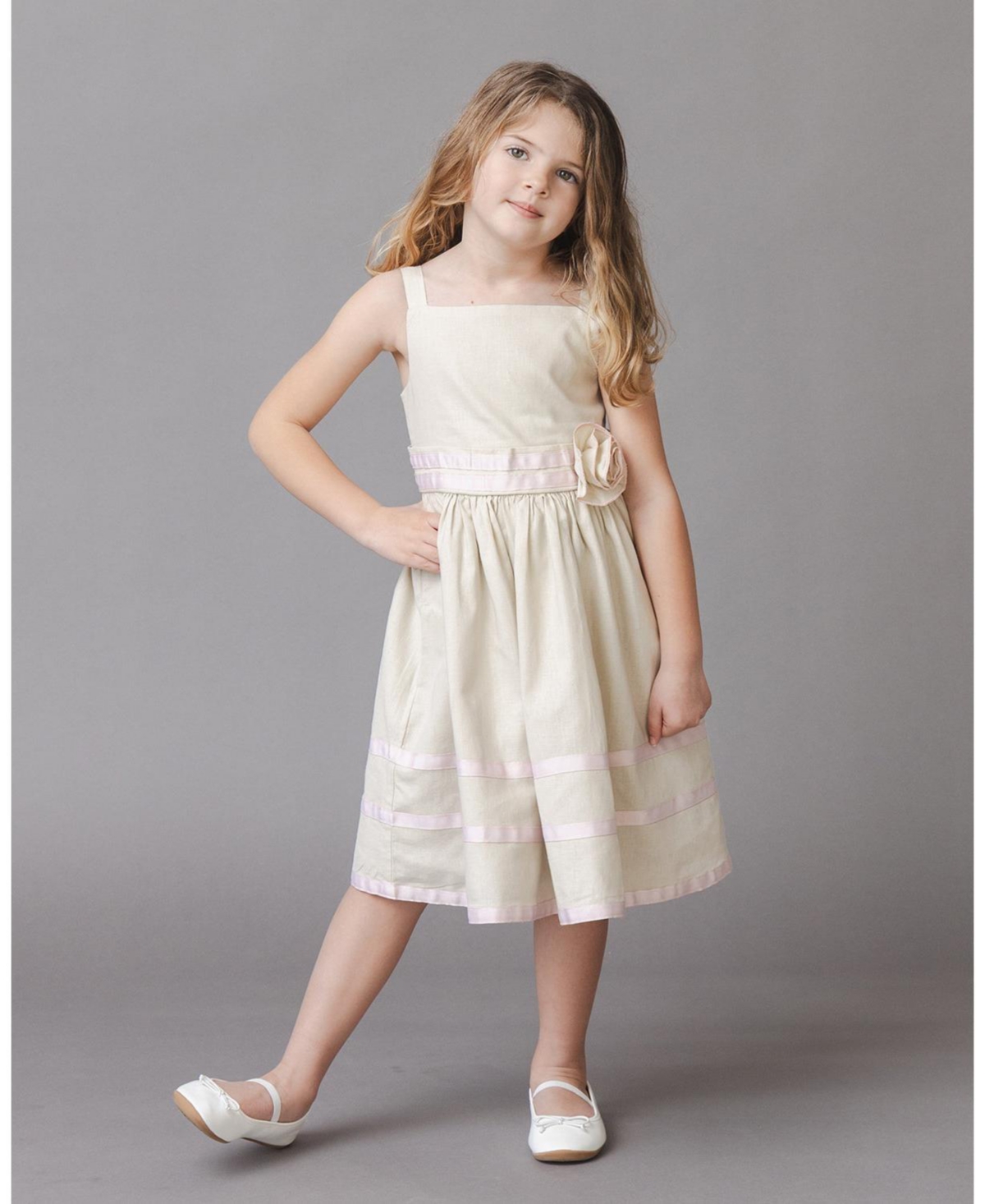 Hope & Henry Toddler Girls and Linen Cami Rosette Dress