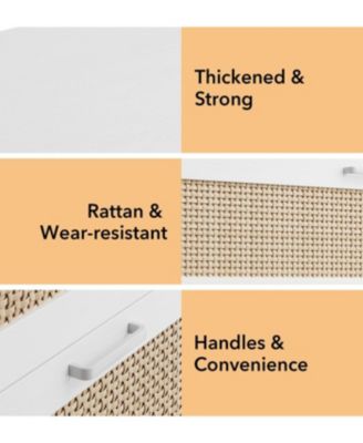 4 Drawer Dresser for Bedroom, Rattan Chest of Dressers, Modern Wood Tall Dresser with Power Outlets