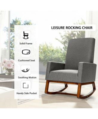 Rocking Chair High Back Upholstered Lounge Armchair w/ Side Pocket