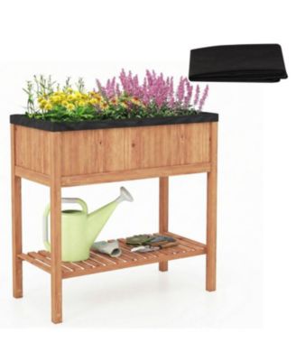 Raised Wooden Garden Bed with Storage & 220 lb Capacity