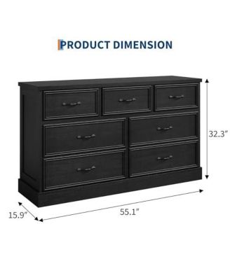 7 Drawer Dresser for Bedroom, 55'' Wide Wooden Dressers with Metal Handle, Mid Century Modern Chest of Drawers