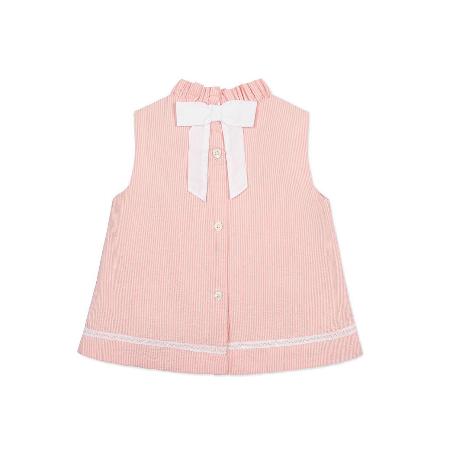 Big Girls Organic Ruffle Neck Seersucker Top