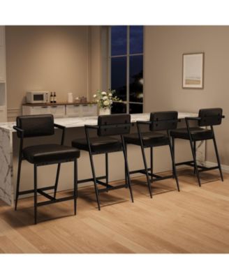 Bar Stools Set of 2 w/Backrest,27" Counter Height Bar Stool with Armrest and Footrest,Tall Bar Chairs Thick Cushion and Thickened Metal