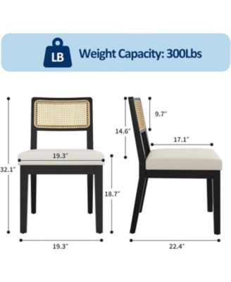 Rattan Dining Chairs Set of 2,French Country Upholstered Dining Chairs Wood Frame,Rattan Backrest,Armless Chair for Kitchen