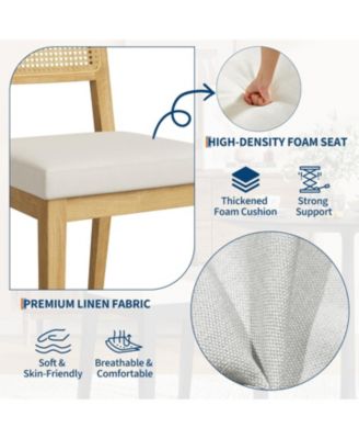 Rattan Dining Chairs Set of 4,French Country Upholstered Dining Chairs Wood Frame,Rattan Backrest,Armless Chair