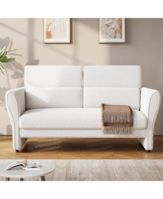 57" Loveseat Sofa, Modern Upholstered Couch with High Backrest and Removable Lumbar Pillows for Small Spaces.