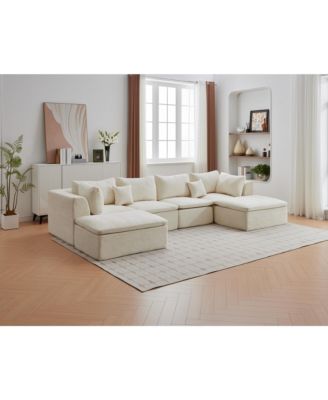 140" U-Shaped Modular Sectional Sofa, 6-Seater Oversized Chenille Couch with Double Chaise, Ottoman and Pillows