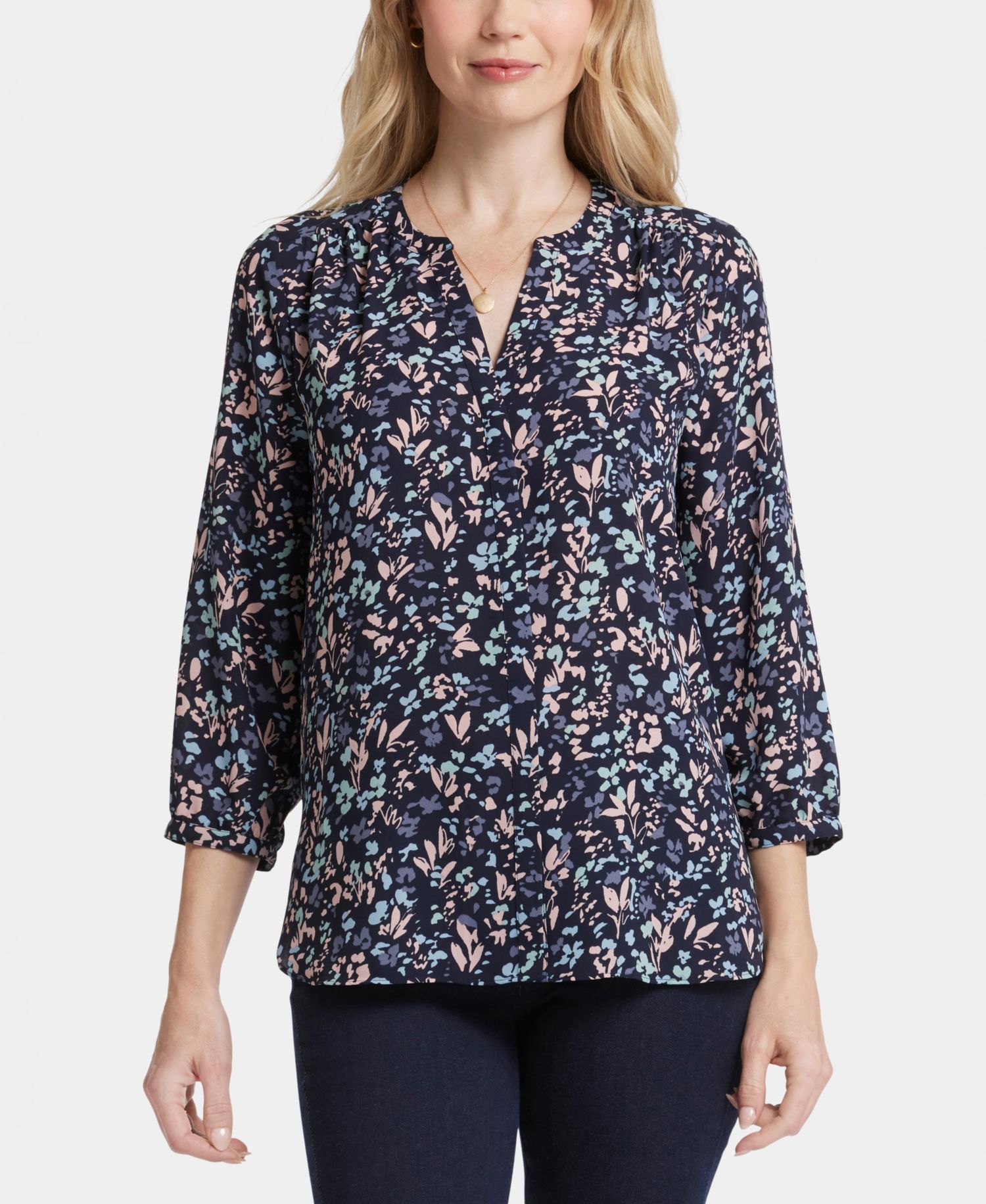 Women's Pintuck Split Neck Top