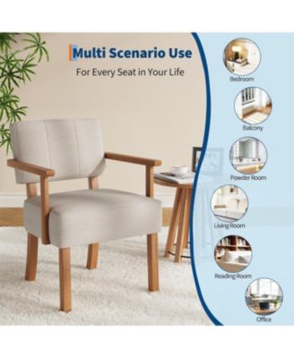 Set of 2 Mid Century Modern Accent Chairs, Linen Fabric Armchairs with Vertical Tufted Back, Upholstered Reading Lounge Chair