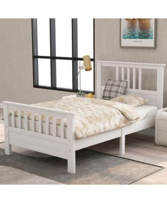 Twin Size Wood Platform Bed with 42 Inch Headboard 263 Inch Footboard and 10 Slats