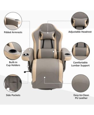 Manual Recliner Armchair PU Leather Lounge Chair Adjustable Leg Rest 360degree(s) Swivel
