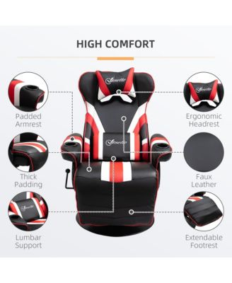 Gaming Chair with Lumbar Support, Footrest, and Cup Holder