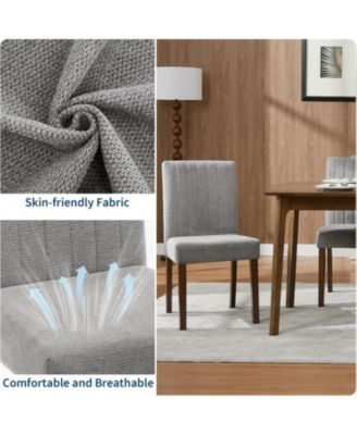 Parsons Button Tufted Dining Chairs Set of 6, Upholstered Fabric Chairs with Wood Legs, Vertical Stripe