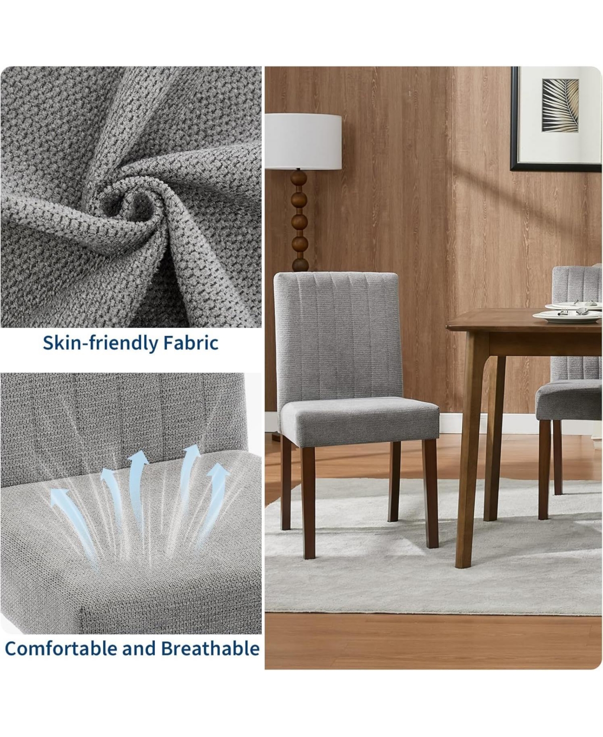 gaomon Parsons Button Tufted Dining Chairs Set of 6, Upholstered Fabric Chairs with Wood Legs, Vertical Stripe