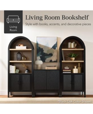 72in Tall Arched 5-Tier Bookshelf Storage Cabinet w/ Adjustable Shelves