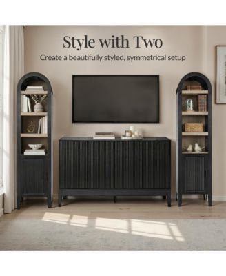 72" Tall Narrow Storage Cabinet w/ Adjustable Shelves, 4-Tier Modern Arched Bookcase