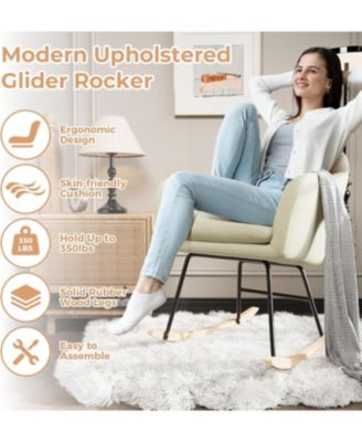 Nursery Rocking Chair,Upholstered Chenille Glider Rocker Chair,Modern Armchair With Wood Legs,Indoor Comfy Accent Chair Nursing Chairs