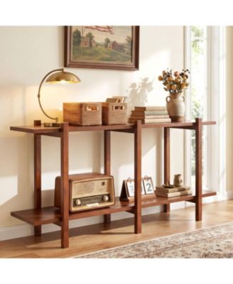 2 Tier Wood Display Bookcase Low Horizontal Shelf