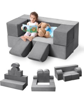 6Pcs Modular Kids Play Couch, Toddler Foam Convertible Sofa with Removable Microvelvet Cover