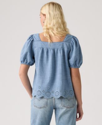 Women's Darling Short-Sleeve Cutwork Cotton Blouse